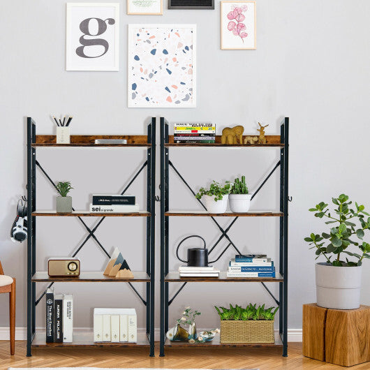 4 -Tier Industrial Open Storage Bookshelf-Coffee - Color: Dark Brown LuxuryLifeWay Online Store