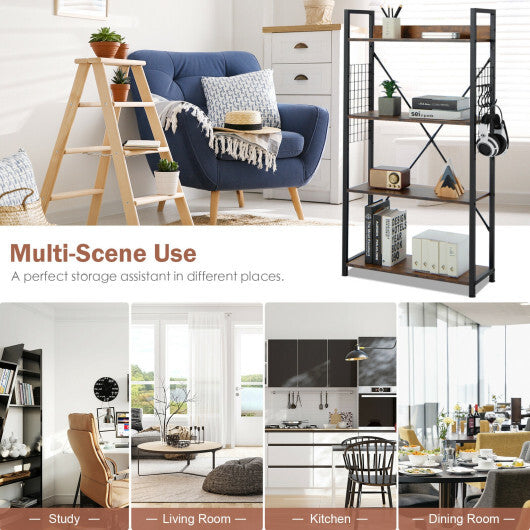 4 -Tier Industrial Open Storage Bookshelf-Coffee - Color: Dark Brown LuxuryLifeWay Online Store
