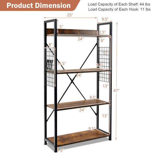 4 -Tier Industrial Open Storage Bookshelf-Coffee - Color: Dark Brown LuxuryLifeWay Online Store