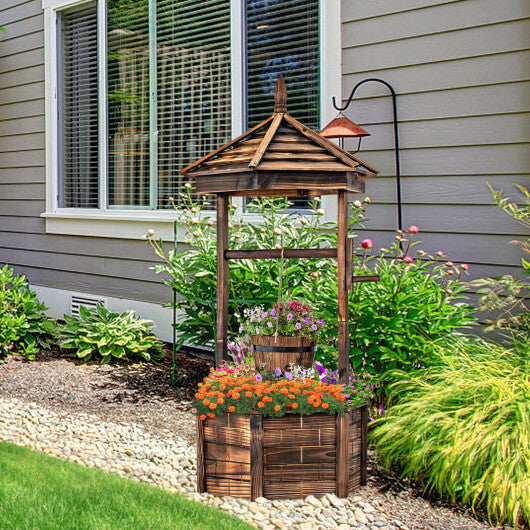 Rustic Wooden Wishing Well with Adjustable Hanging Bucket-Brown - Color: Brown LuxuryLifeWay Online Store