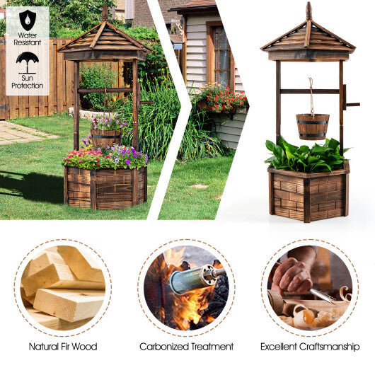 Rustic Wooden Wishing Well with Adjustable Hanging Bucket-Brown - Color: Brown LuxuryLifeWay Online Store