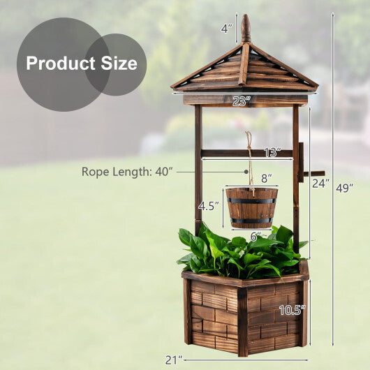 Rustic Wooden Wishing Well with Adjustable Hanging Bucket-Brown - Color: Brown LuxuryLifeWay Online Store