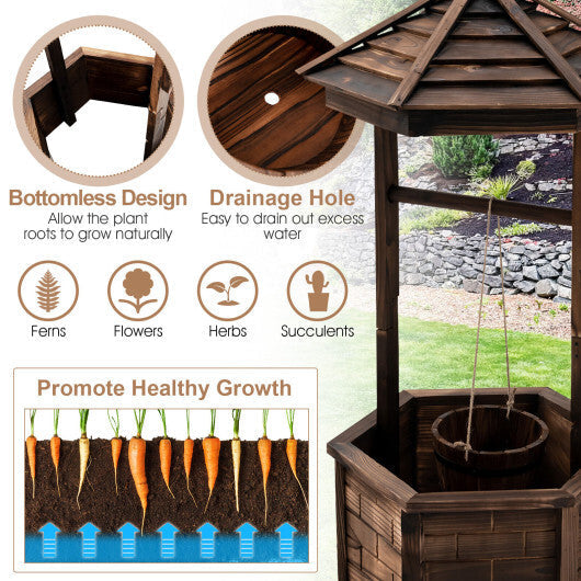 Rustic Wooden Wishing Well with Adjustable Hanging Bucket-Brown - Color: Brown LuxuryLifeWay Online Store