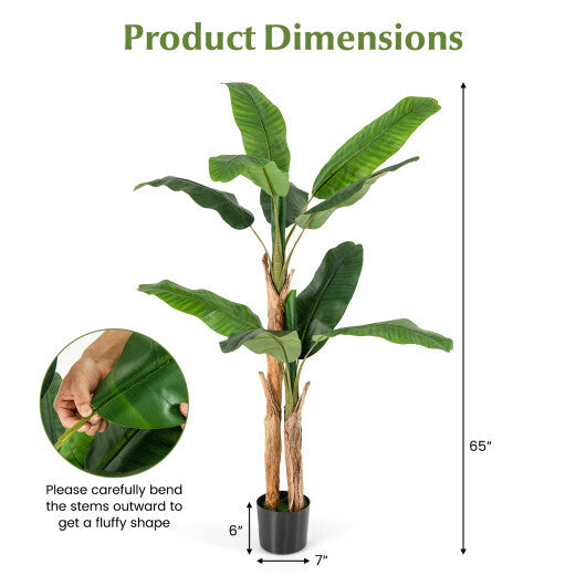 5.5/6.5 Feet Tall Artificial Banana Tree with 10/27 Large Leaves-6.5 ft