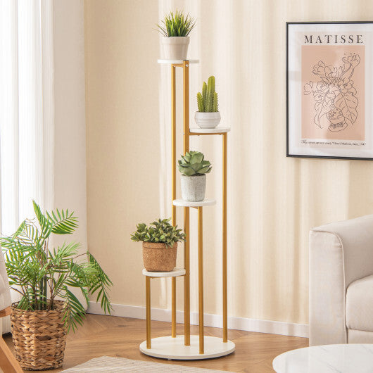 Indoor Metal Plant Stand Corner Plant Shelf for Potted Plant with Golden Metal Frame-White LuxuryLifeWay Online Store