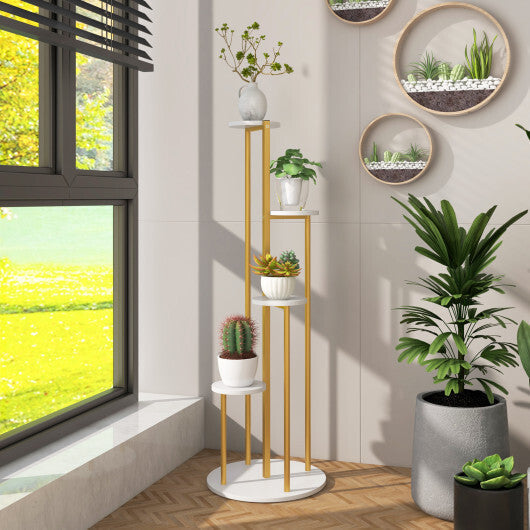 Indoor Metal Plant Stand Corner Plant Shelf for Potted Plant with Golden Metal Frame-White LuxuryLifeWay Online Store