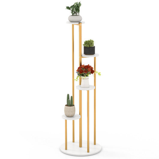 Indoor Metal Plant Stand Corner Plant Shelf for Potted Plant with Golden Metal Frame-White LuxuryLifeWay Online Store