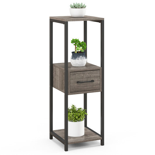 3 Tier Tall Metal Plant Stand with Drawer for Balcony Office-Gray LuxuryLifeWay Online Store