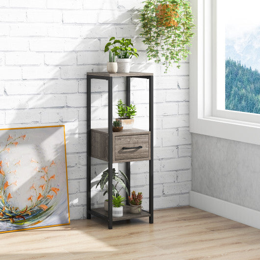 3 Tier Tall Metal Plant Stand with Drawer for Balcony Office-Gray LuxuryLifeWay Online Store