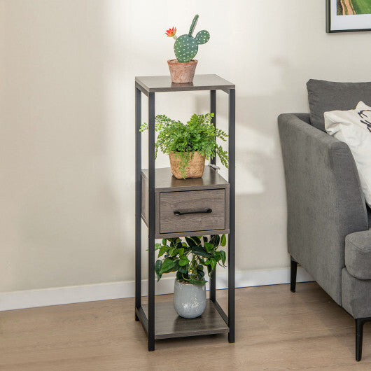 3 Tier Tall Metal Plant Stand with Drawer for Balcony Office-Gray LuxuryLifeWay Online Store