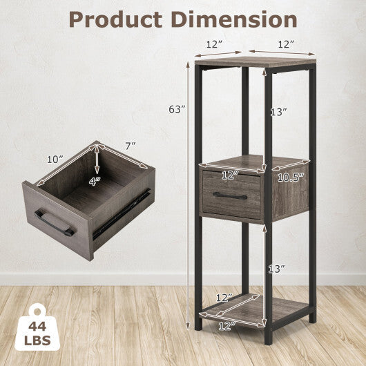 3 Tier Tall Metal Plant Stand with Drawer for Balcony Office-Gray LuxuryLifeWay Online Store