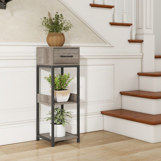 3 Tier Tall Plant Stand with Drawer Anti-tipping Devices-Gray LuxuryLifeWay Online Store
