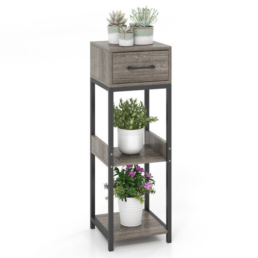 3 Tier Tall Plant Stand with Drawer Anti-tipping Devices-Gray LuxuryLifeWay Online Store