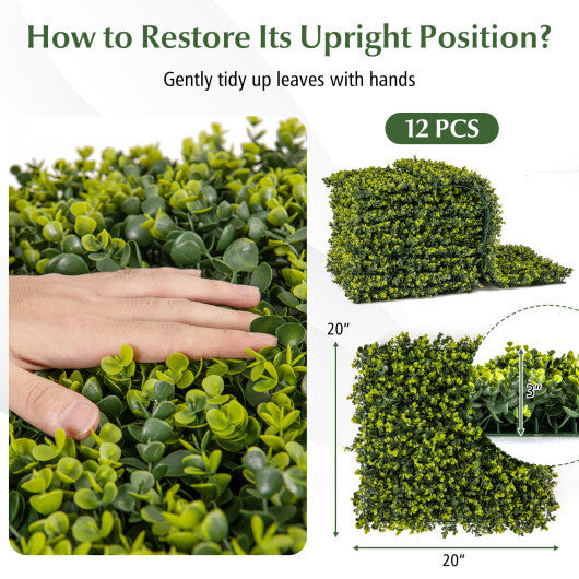 12 Pieces 20 Inch x 20 Inch Artificial Hedge Eucalyptus Panels LuxuryLifeWay Online Store