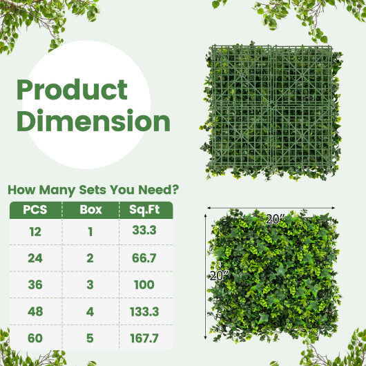 12 Pieces 20 x 20 Inch Artificial Greenery Foliage Panels with Insertable Branches LuxuryLifeWay Online Store