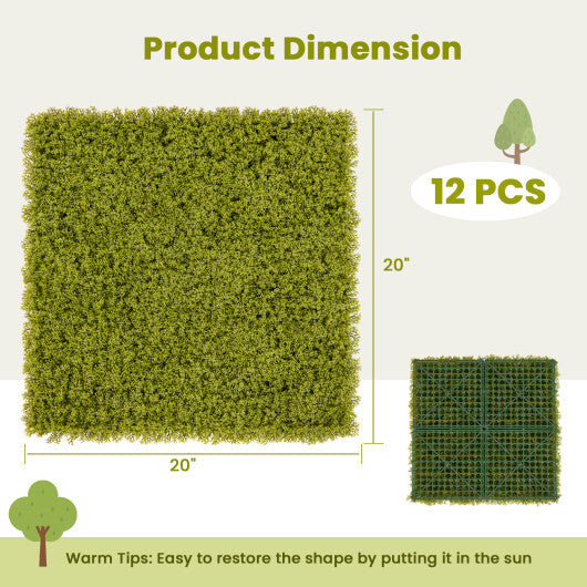 12 Pieces 20 x 20 inches Artificial Grass Wall Panels for Garden Yard Balcony-Light Green LuxuryLifeWay Online Store