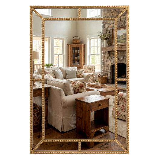36 x 24 Inch Gold Wall Mirror with Beaded Frame for Living Room-Gold