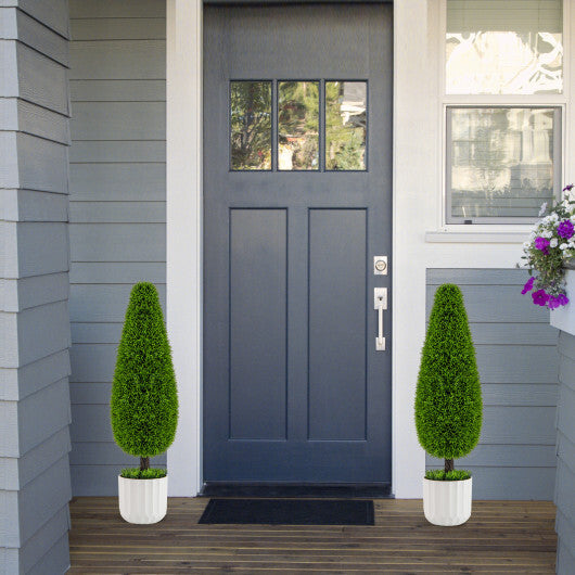 2 Pack 3 Feet Artificial Cedar Teardrop Shaped Bush with Plastic Nursery Pot-Green