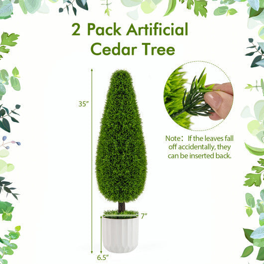 2 Pack 3 Feet Artificial Cedar Teardrop Shaped Bush with Plastic Nursery Pot-Green