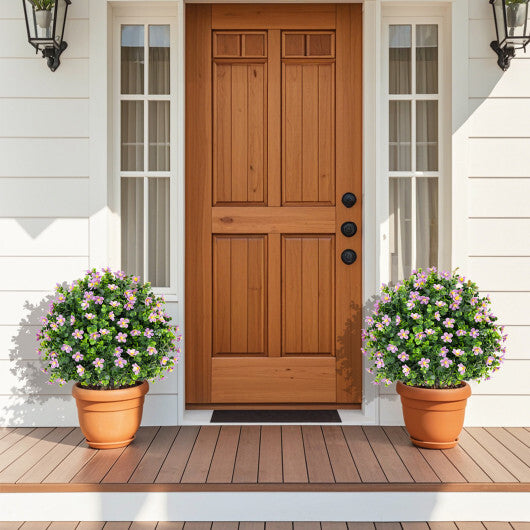 2 Pack Artificial Boxwood Topiary Ball Tree Faux Shrub Bushes with Flowers-White