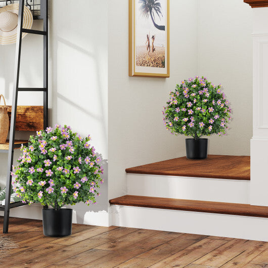 2 Pack Artificial Boxwood Topiary Ball Tree Faux Shrub Bushes with Flowers-White