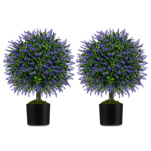 23 Inch Set of 2 Artificial Lavender Topiary Ball Trees with Cement-Filled Pot-Purple LuxuryLifeWay Online Store