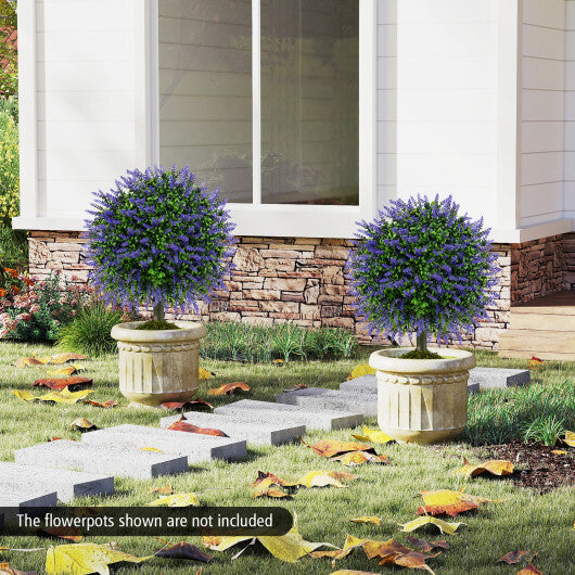 23 Inch Set of 2 Artificial Lavender Topiary Ball Trees with Cement-Filled Pot-Purple LuxuryLifeWay Online Store