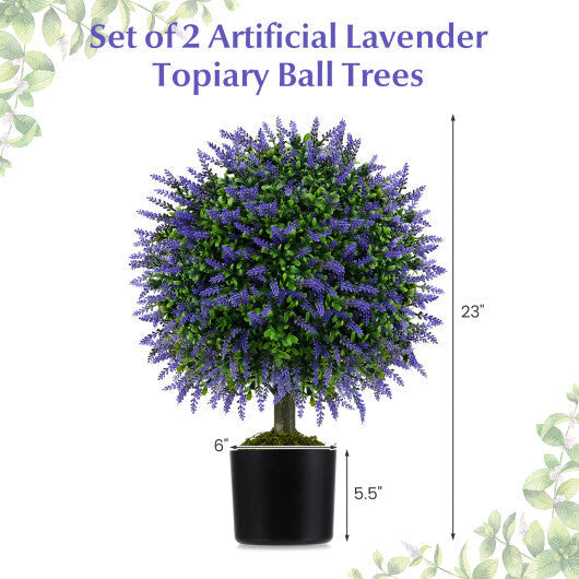 23 Inch Set of 2 Artificial Lavender Topiary Ball Trees with Cement-Filled Pot-Purple LuxuryLifeWay Online Store