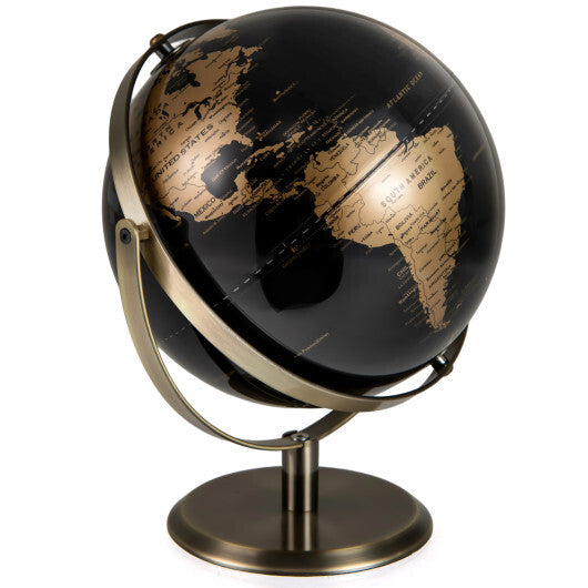 9-Inch Metallic Black World Globe with Metal Stand-Golden LuxuryLifeWay Online Store