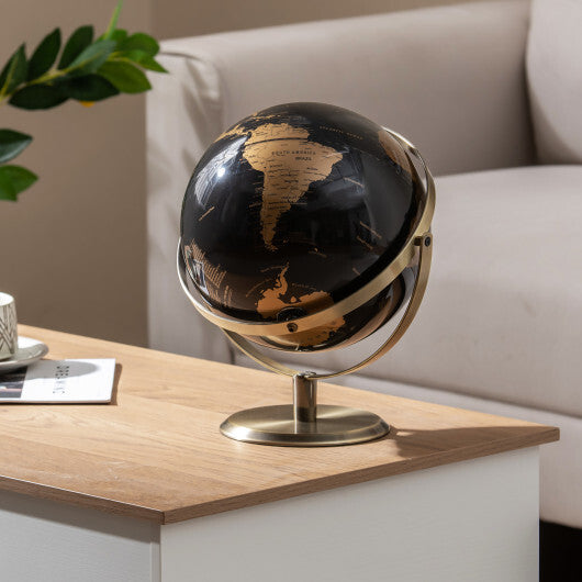 9-Inch Metallic Black World Globe with Metal Stand-Golden LuxuryLifeWay Online Store