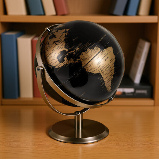 9-Inch Metallic Black World Globe with Metal Stand-Golden LuxuryLifeWay Online Store