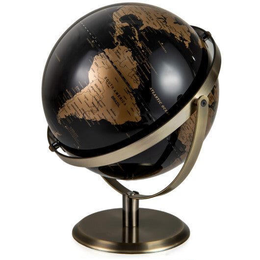 9-Inch Metallic Black World Globe with Metal Stand-Golden LuxuryLifeWay Online Store