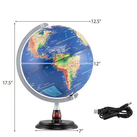 12 Inch Illuminated World Globe Antique Light up Globe Night Lamp-Navy LuxuryLifeWay Online Store