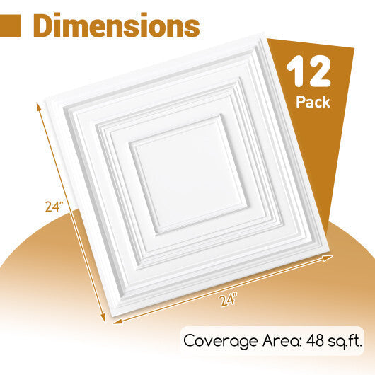 Drop Ceiling Tiles 24" x 24" PVC Ceiling Panels with 3D Decorative Patterns 12-Pack-White LuxuryLifeWay Online Store