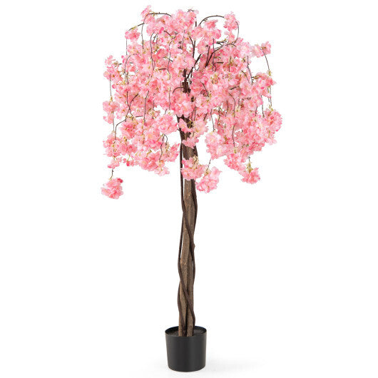 5.5 FT Tall Artificial Cherry Blossom Tree with Pink/White Flowers 1 Pack-Pink