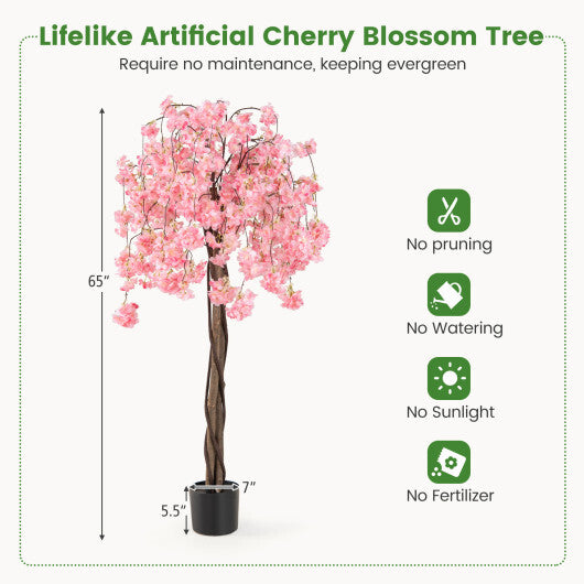 5.5 FT Tall Artificial Cherry Blossom Tree with Pink/White Flowers 1 Pack-Pink