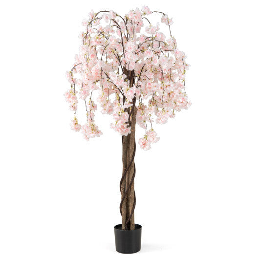 5.5 FT Tall Artificial Cherry Blossom Tree with Pink/White Flowers 1 Pack-Pink