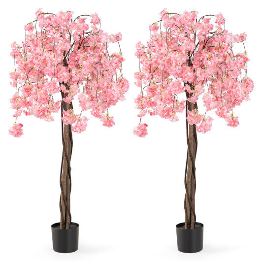 5.5 FT Tall Artificial Cherry Blossom Tree with Pink/White Flowers 2 Pack-Pink