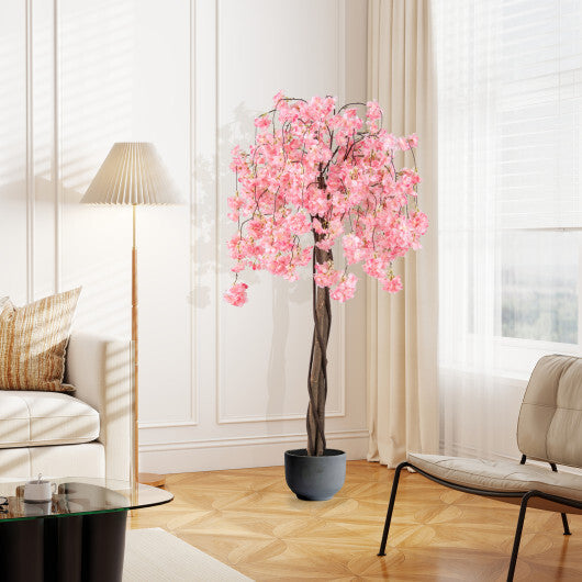 5.5 FT Tall Artificial Cherry Blossom Tree with Pink/White Flowers 2 Pack-Pink