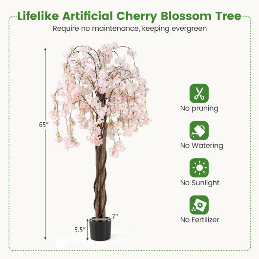 5.5 FT Tall Artificial Cherry Blossom Tree with Pink/White Flowers 2 Pack-Pink