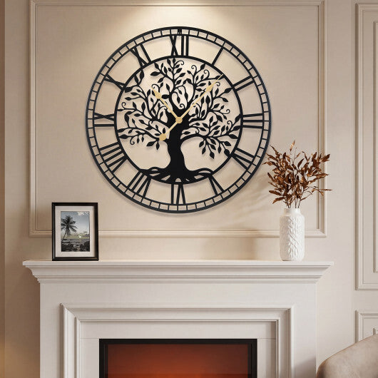 Large Wall Clock 27 Inch Tree of Life Big Metal Wall Clock-Black LuxuryLifeWay Online Store