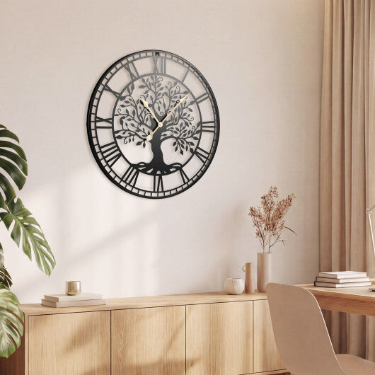 Large Wall Clock 27 Inch Tree of Life Big Metal Wall Clock-Black LuxuryLifeWay Online Store