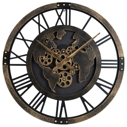 Large Wall Clock 27" Gear Clock with World Map-Brown LuxuryLifeWay Online Store