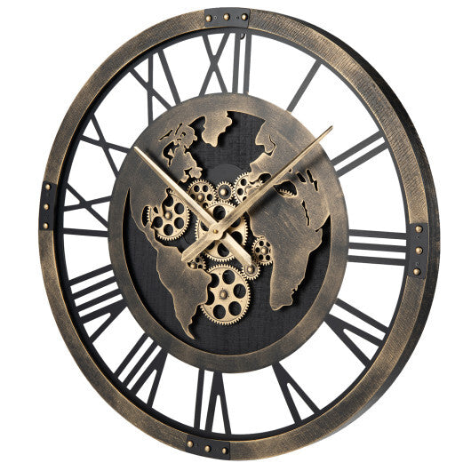 Large Wall Clock 27" Gear Clock with World Map-Brown LuxuryLifeWay Online Store