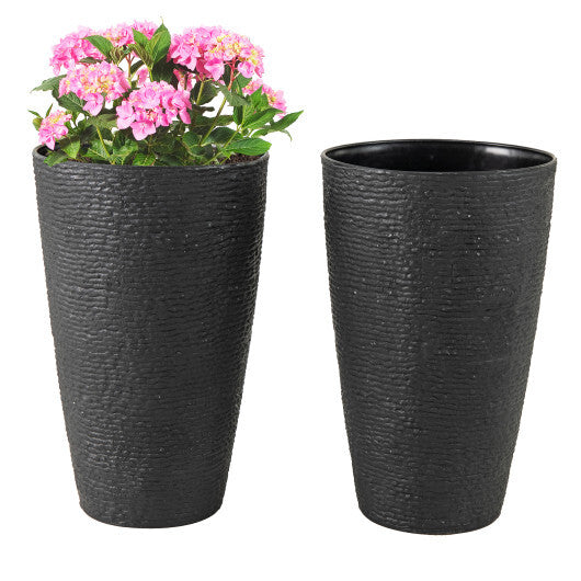 21 Inch Tall Round Plastic Planters Set of 2 Flower Pots with Drainage System-Black LuxuryLifeWay Online Store