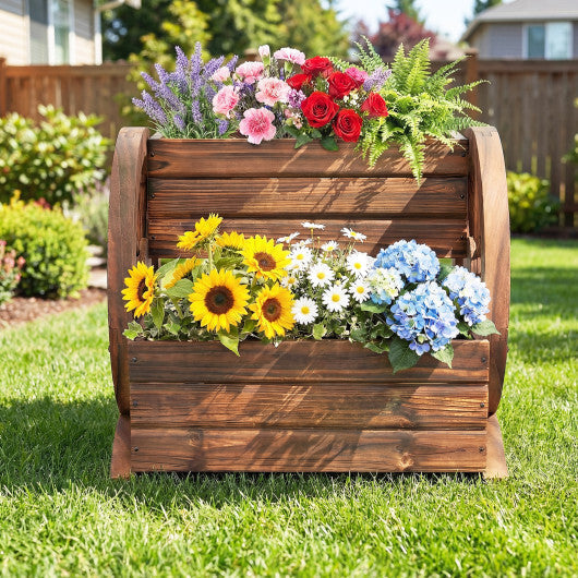 2-Tier Raised Garden Bed Rustic Wood Wagon Shape with Drainage Holes and Wheels-Coffee LuxuryLifeWay Online Store