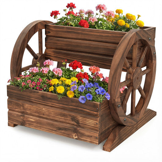 2-Tier Raised Garden Bed Rustic Wood Wagon Shape with Drainage Holes and Wheels-Coffee LuxuryLifeWay Online Store