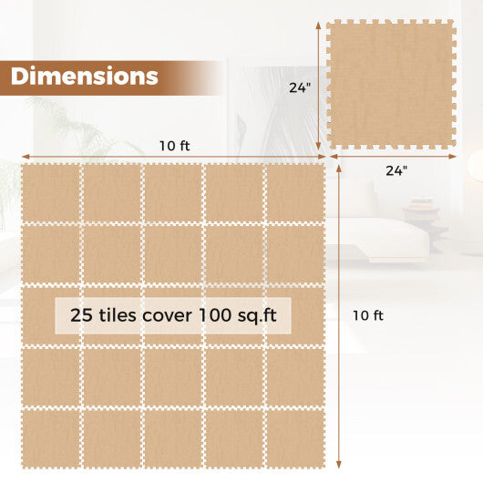 25 Pack-100 Sq.Ft. Foam Floor Tiles Interlocking Carpet Tiles with Edge Borders-Beige LuxuryLifeWay Online Store