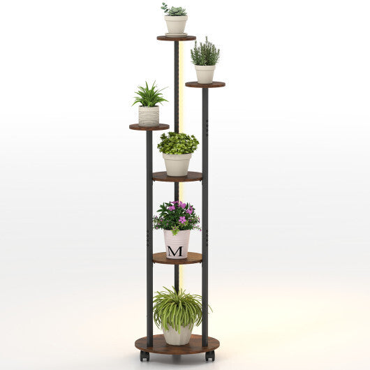 6-tier Plant Stand with RGB Light and Wheels 57inch Tall Indoor Display Shelf Flowerpot Holder-Rustic Brown LuxuryLifeWay Online Store