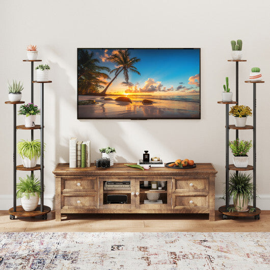 6-tier Plant Stand with RGB Light and Wheels 57inch Tall Indoor Display Shelf Flowerpot Holder-Rustic Brown LuxuryLifeWay Online Store